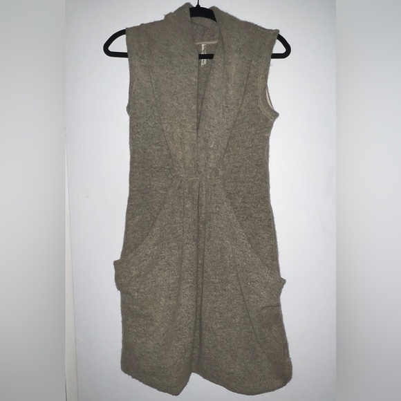 Knit Sweater Mini Dress Tan Kangaroo Pouch Pocket Size Small Just Pleat It Dress - Picture 2 of 10